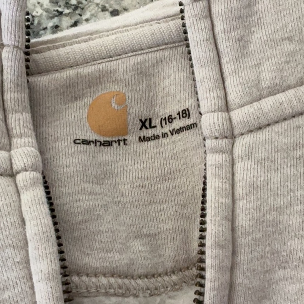 Carhartt Women’s Light Gray Zip-Up Hoodie Chest Logo Monocrome - Picture 8 of 8